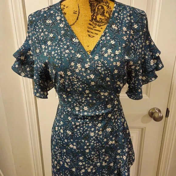 *SOLD X LIST*Max Studio Floral Green Dress Size M - Picture 3 of 12